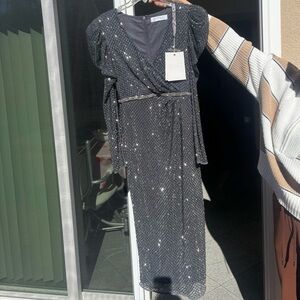 Mac Duggal Black Sequin Long Sleeve Dress